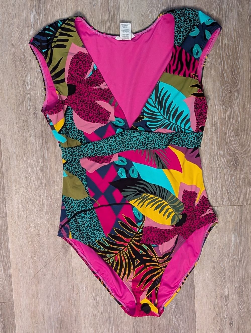 Bleu By Rod Betties Size 10 Jungle Plunge Cap Sleeve‎ One Piece Bathing Suit